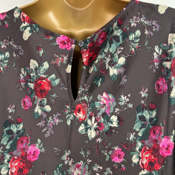 GAP Chocolate Brown Red Pink Rose Print Recycled Silky Satin Mini Dress NWOT S - Picture 9 of 16